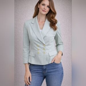 Strenesse Light Sage Green Peplum Blazer 40 8 cotton